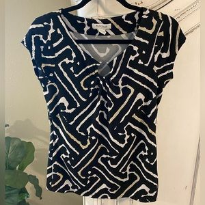 White House Black Market Black/Cream/White Cap Sleeve Blouse, Women’s size Med.